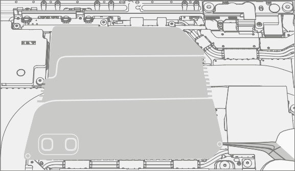 Screenshot that shows spudger lifting T1 shield lid at bottom right corner.