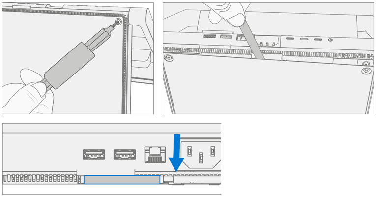 Screenshot that shows removing the cosmetic plate by working around its edge with a spudger.