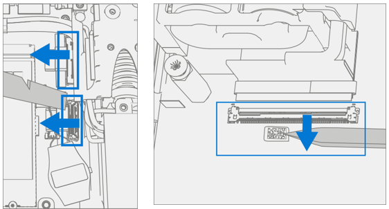 Screenshot that shows reconnecting display ribbon cables and pushing down locking tabs.