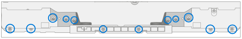 Screenshot that shows the marked screws being removed from the display hinge area.