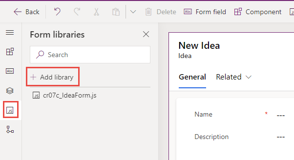 Screenshot of the Form Libraries adding a library.