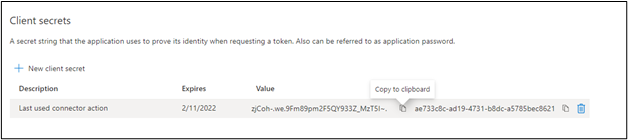 Screenshot of the Client secrets window.