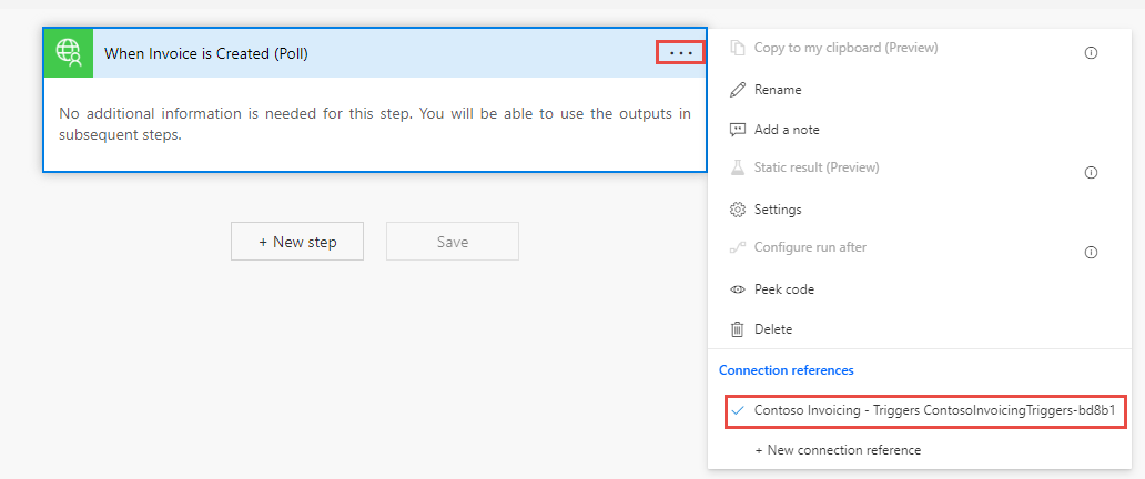 Screenshot of the Connection references section.