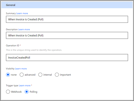 Screenshot of the connector trigger properties.