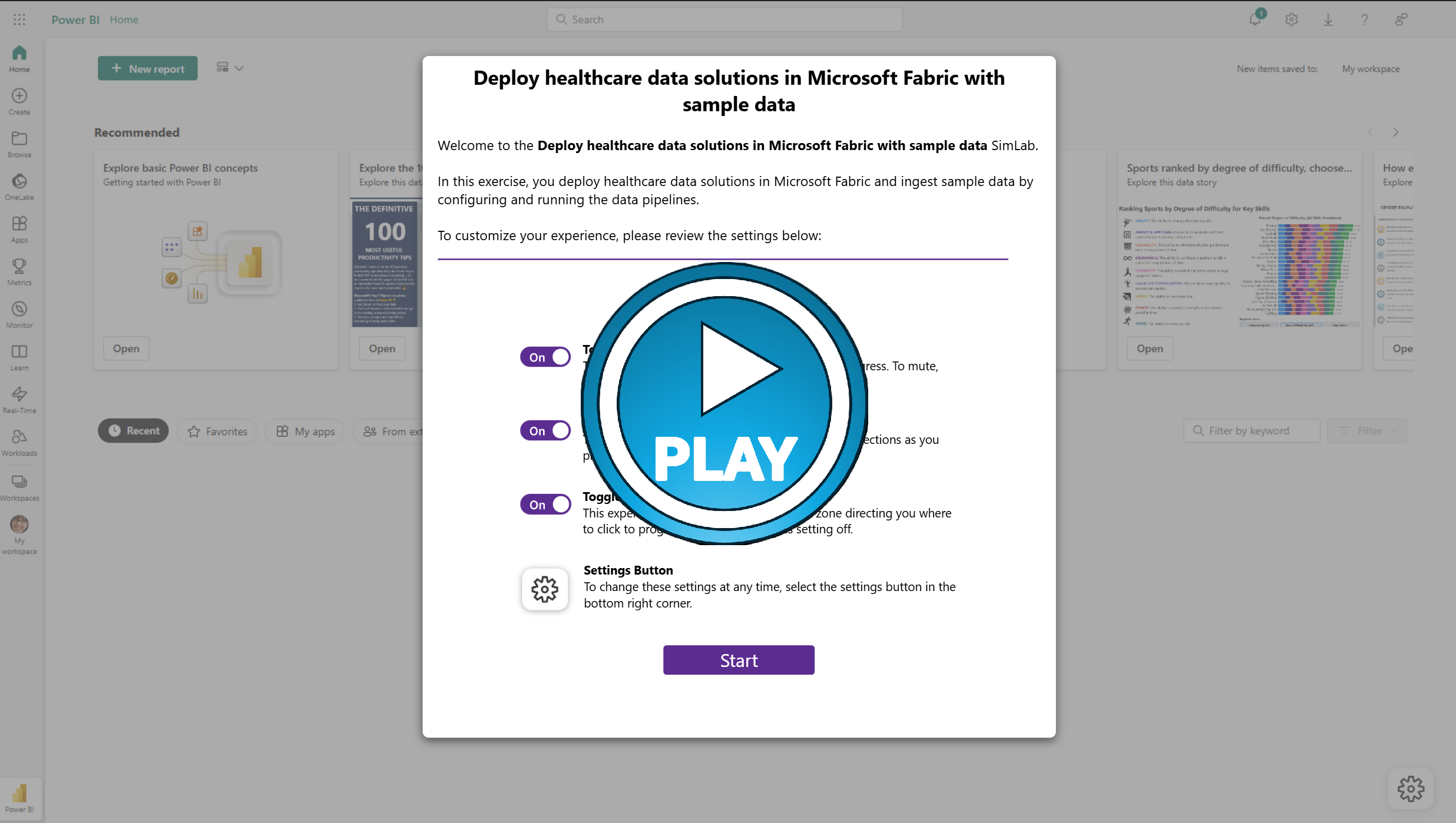 Screenshot of the deploy healthcare data solutions simulation page.