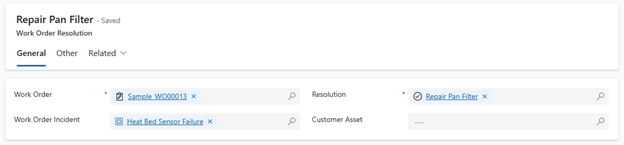 Screenshot of Field Service incident type resolution.