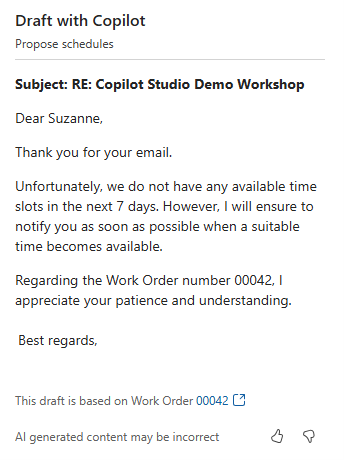Screenshot of the scheduling status of the work order.