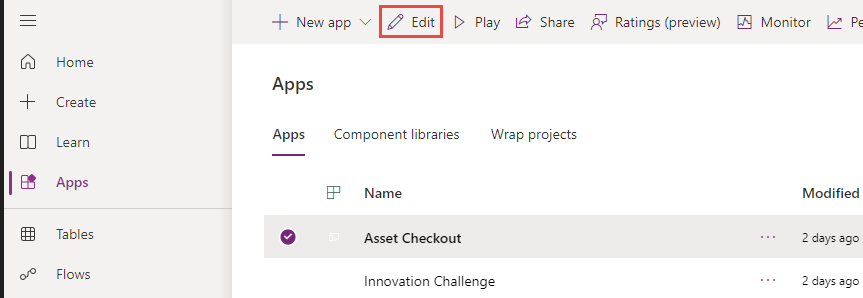 Screenshot of the edit application button.