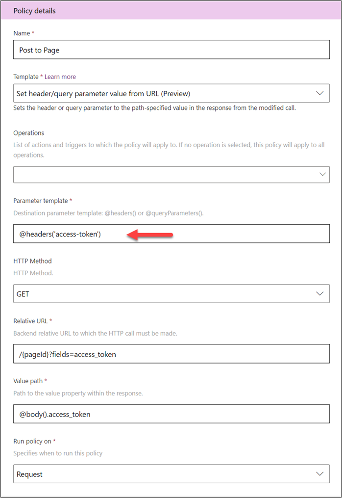 Screenshot example of the policy template configuration.