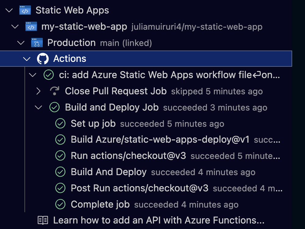 Screenshot showing how to check progress via GitHub Actions.