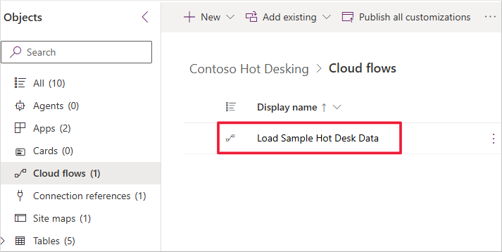 Screenshot of the Load Sample Hot Desk Data flow button.