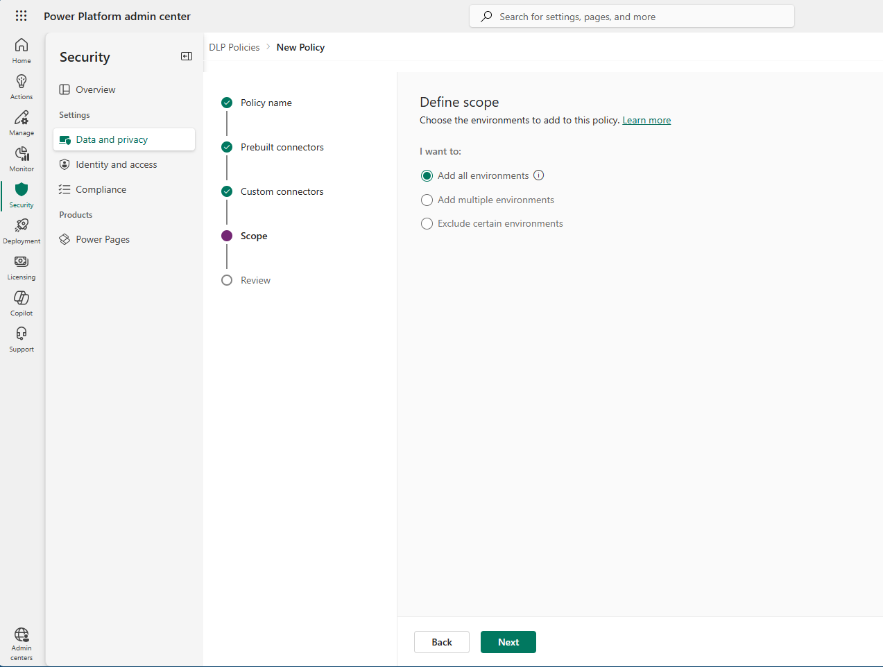 Screenshot of the Screenshot of the Data Loss Prevention policy applied.