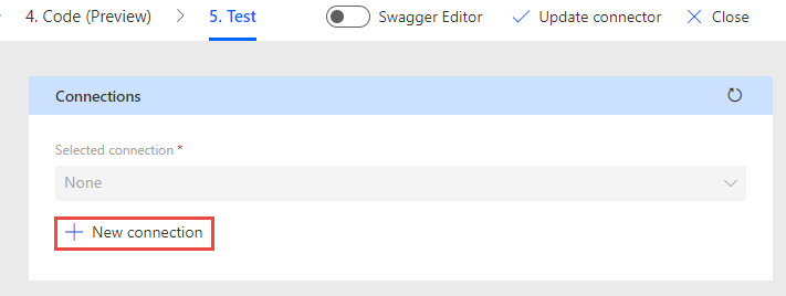 Screenshot of an arrow pointing to the New connection button.