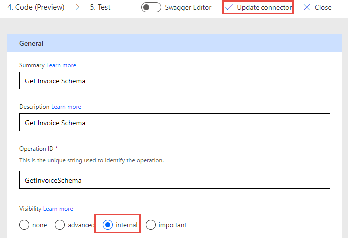 Screenshot of an arrow pointing to the Update connector button.