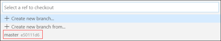 Screenshot of the commit ID in the branch name.