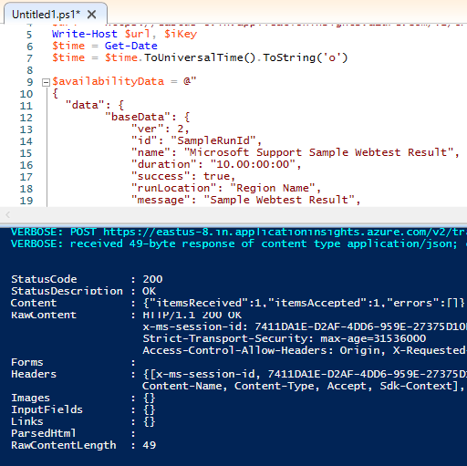Code that shows the number of items received and items accepted.