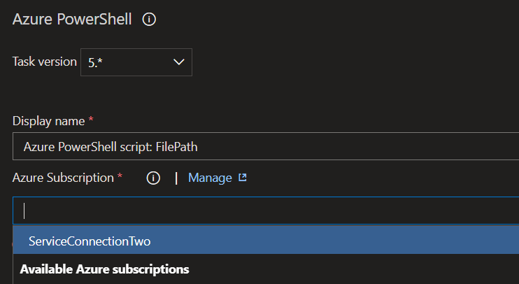 Screenshot that shows the service connection not listed.