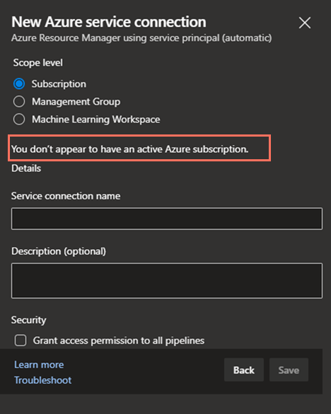 Screenshot that shows the error message.