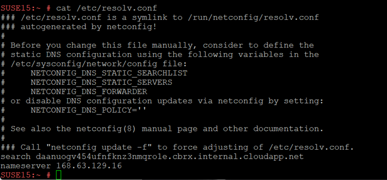 Screenshot of default resolv.conf file in SUSE.