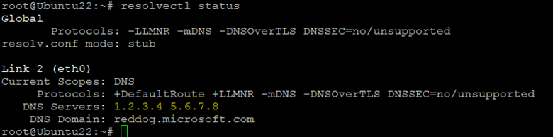 Screenshot of resolvectl status command output.