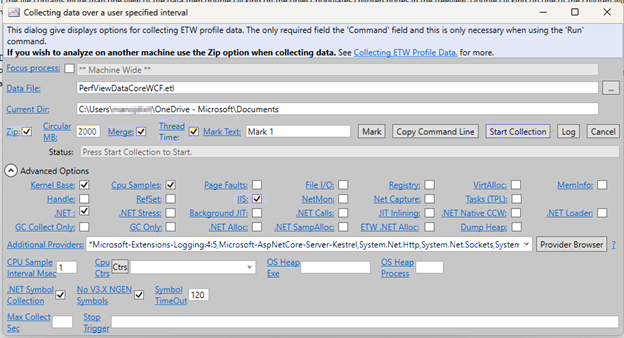 Screenshot of collecting data over a user-specified interval.