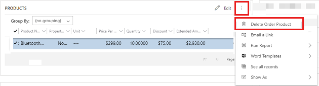 Delete products from the product list in quote, order, or invoice forms.