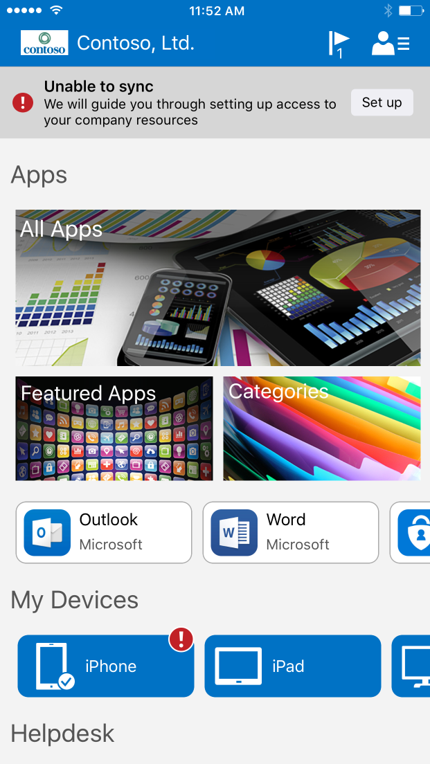 Screenshot of the unable to sync notification.