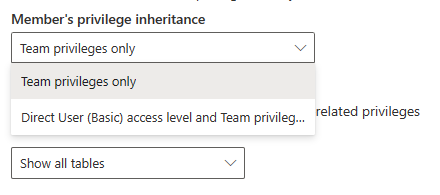 Screenshot that shows the options of the Member's privilege inheritance setting.