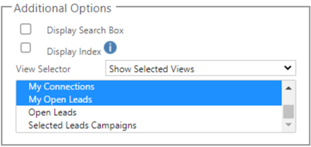Screenshot that shows the View Selector option is set to Show Selected Views.