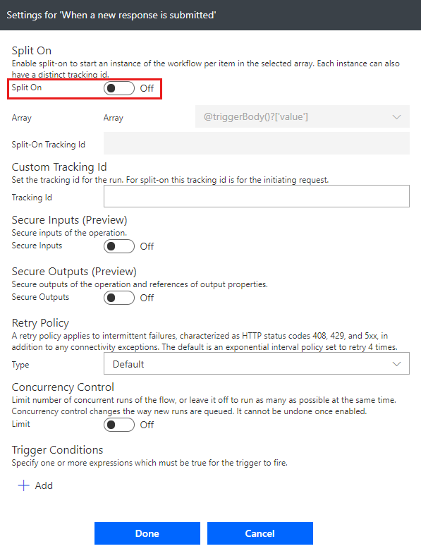 Screenshot to turn off the Split on setting and select the Done option.