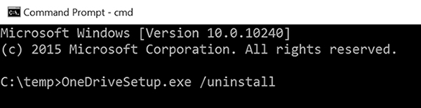 Screenshot shows the command to uninstall OneDrive.