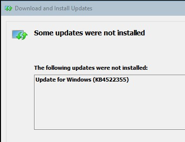 Screenshot of the installation error message.