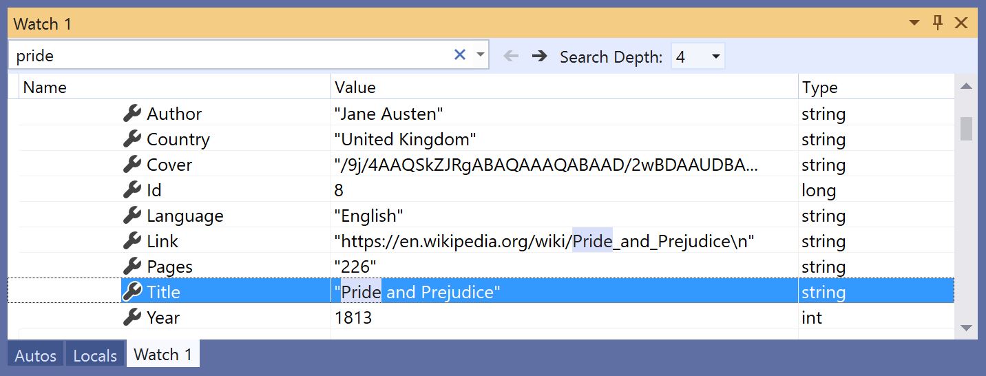 Search in Watch Window Screenshot of Search in Watch Window.