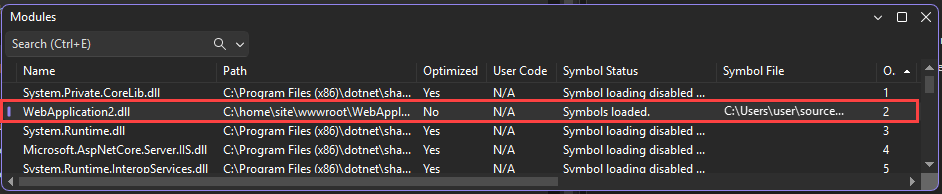 Screenshot of the symbol files window.