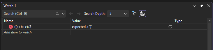 Screenshot that shows an error in the Watch window.
