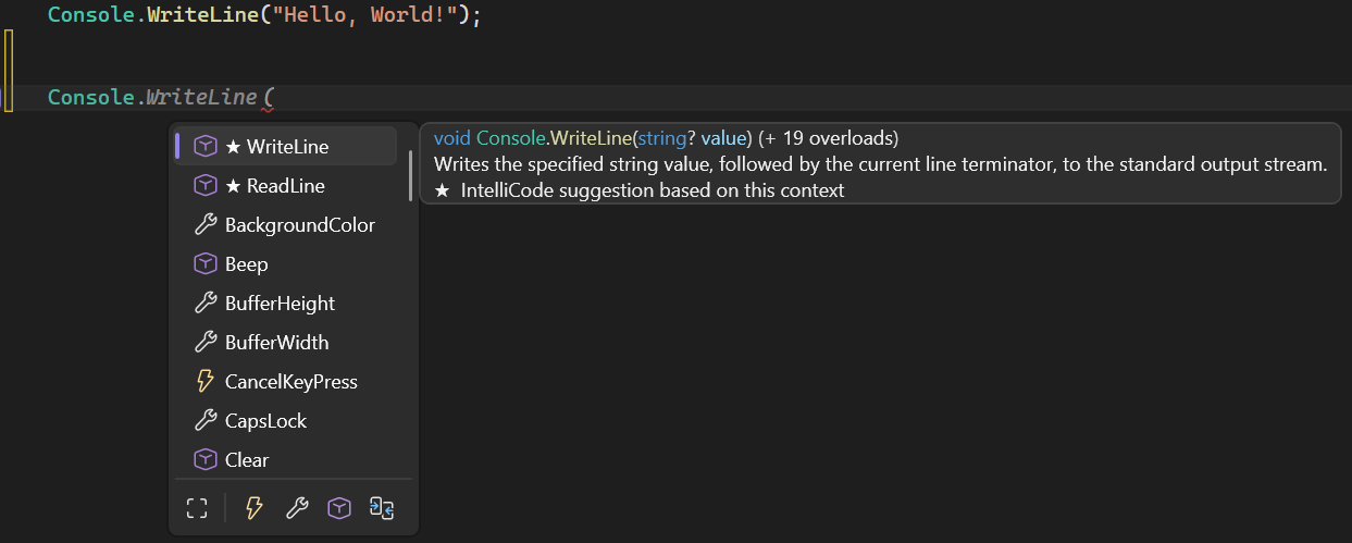 Screenshot of IntelliSense list members feature.