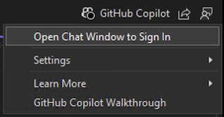 Screenshot showing the GitHub Copilot badge in Visual Studio.