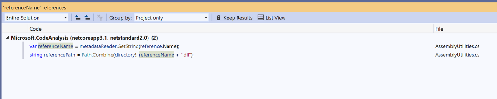 Find All Reference Groups Multi-Targeted Projects