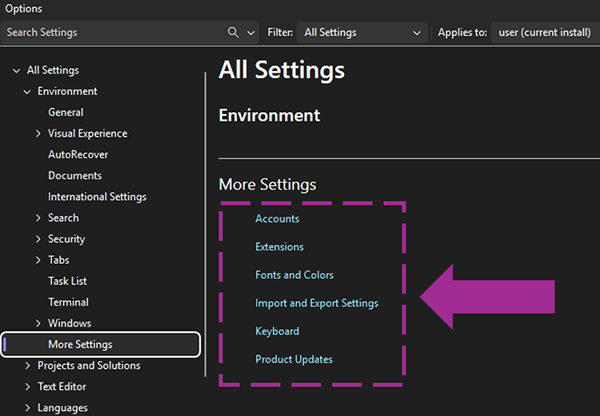 Screenshot showing legacy settings links in the modern interface for accessing settings not yet migrated