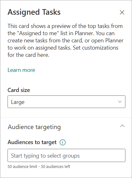 Screenshot showing how to choose a card size.