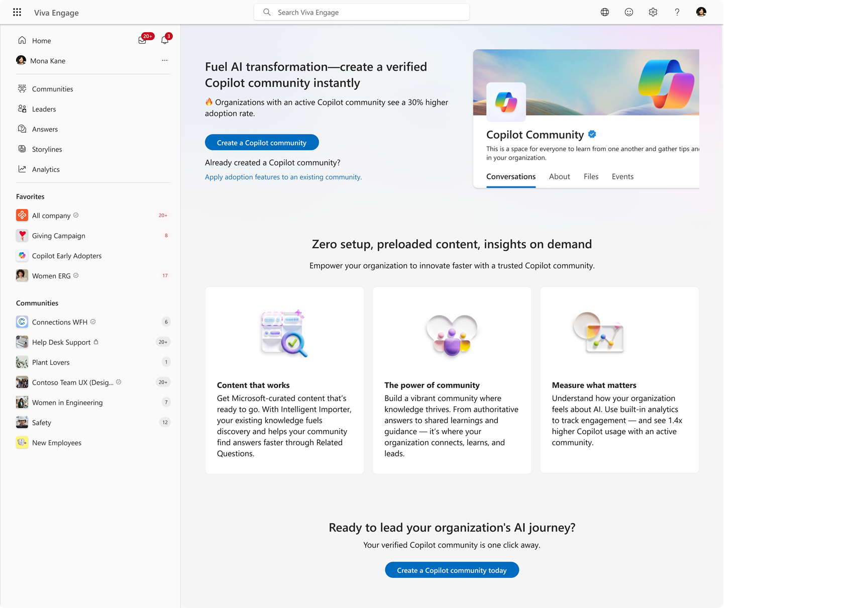 Screenshot that shows access point for the Copilot adoption community.