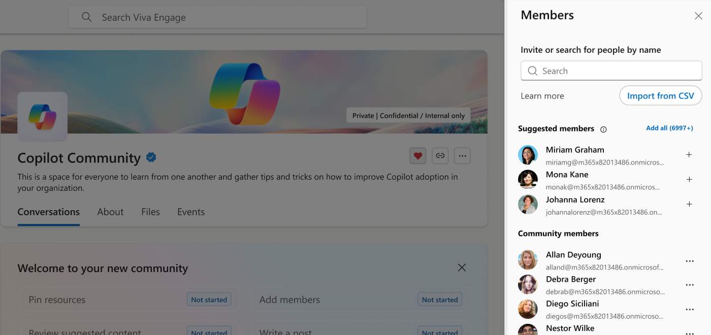 Screenshot that shows the access to add suggested new members for the Copilot community.
