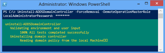 Screenshot of a terminal window that shows an example of forced demotion.