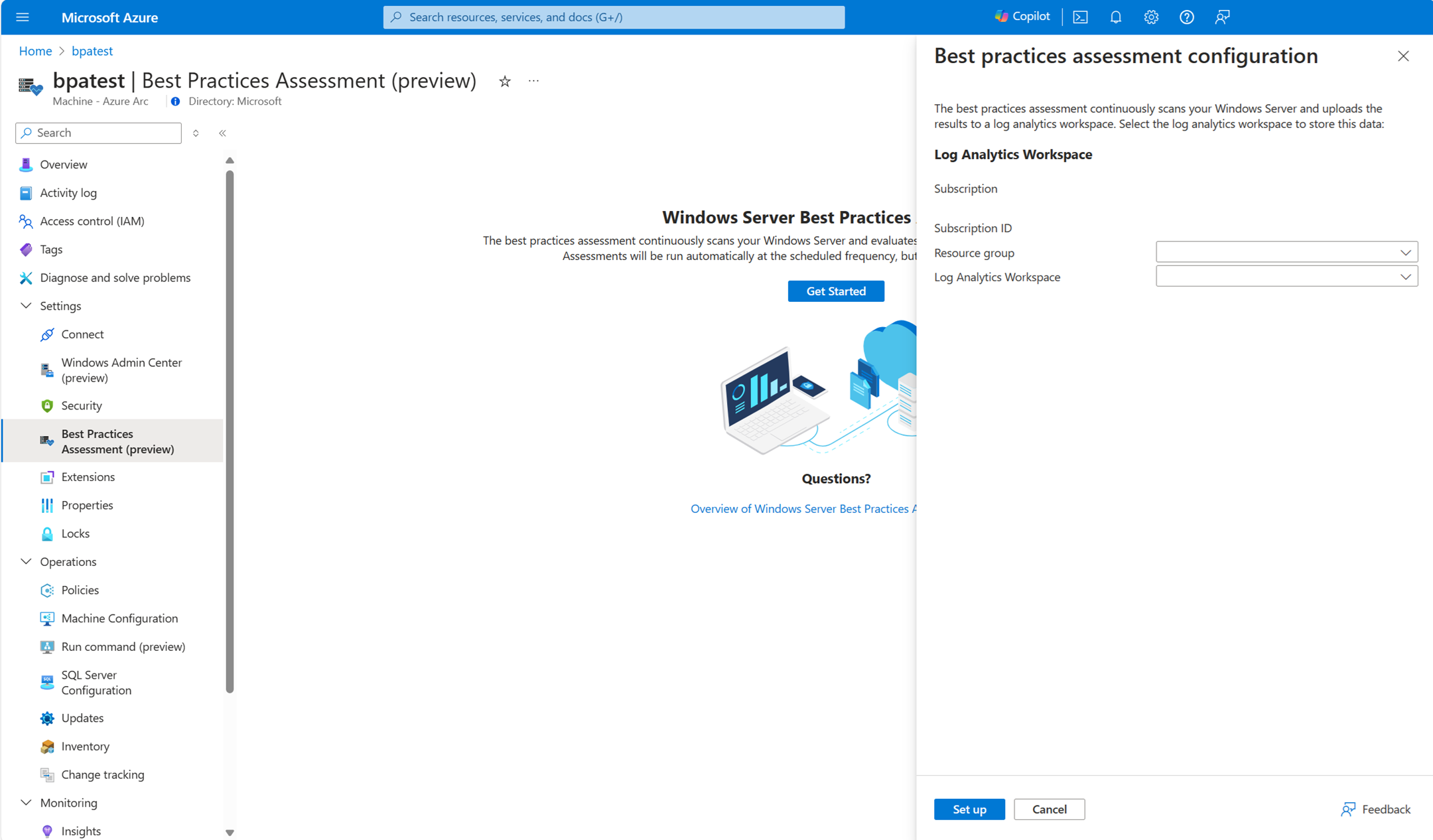 A screenshot of the Best Practices Assessment tool configuration screen.