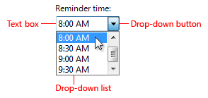 screen shot of reminder time combo box
