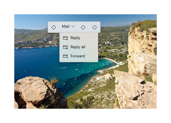 A command bar flyout with as a drop down button menu