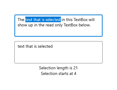 Selected text in a text box