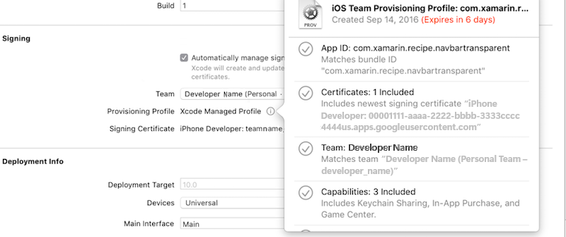 View the provisioning profile View the provisioning profile