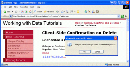 Ahora se muestra una confirmación al hacer clic en el botón Eliminar