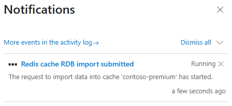 Captura de pantalla que muestra el progreso de la importación en el panel Notificaciones.